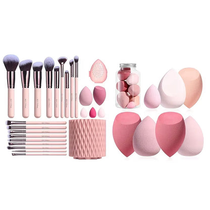 Portable LED Mirror with Makeup Brushes Set