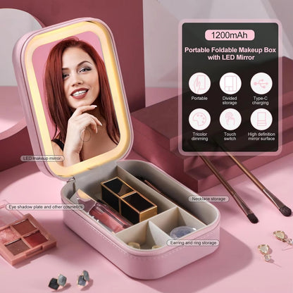 Portable LED Mirror with Makeup Brushes Set