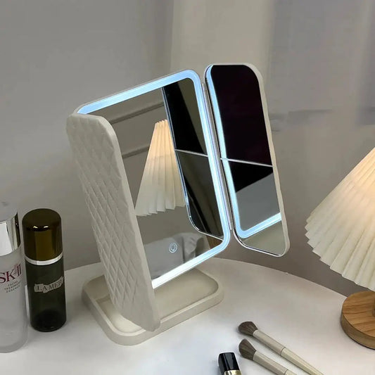 Rechargeable Tri-fold Makeup Mirror with LED lights and magnification